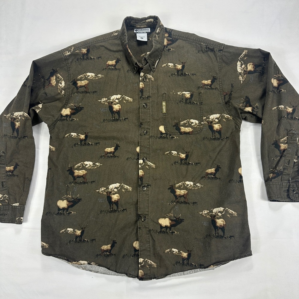Columbia River Lodge Men's Long Sleeve Button Up Shirt Elk‎ Print Size Large